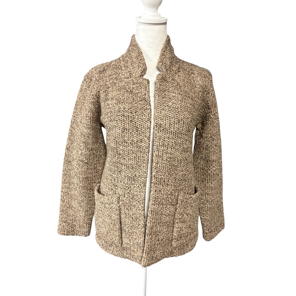 Vintage P.G.E. Cardigan Sweater Womens S Brown Chunky Knit Open Front Pockets